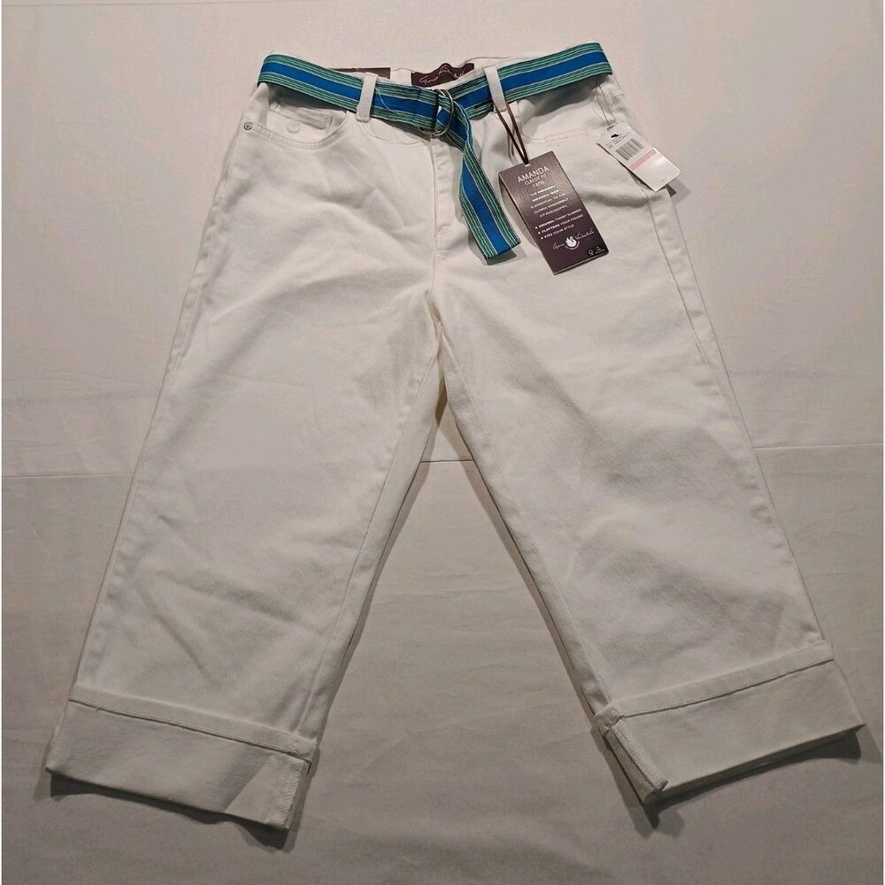 Gloria Vanderbilt Amanda Classic Rise Capri White Denim Jeans Plus Belt Size 10